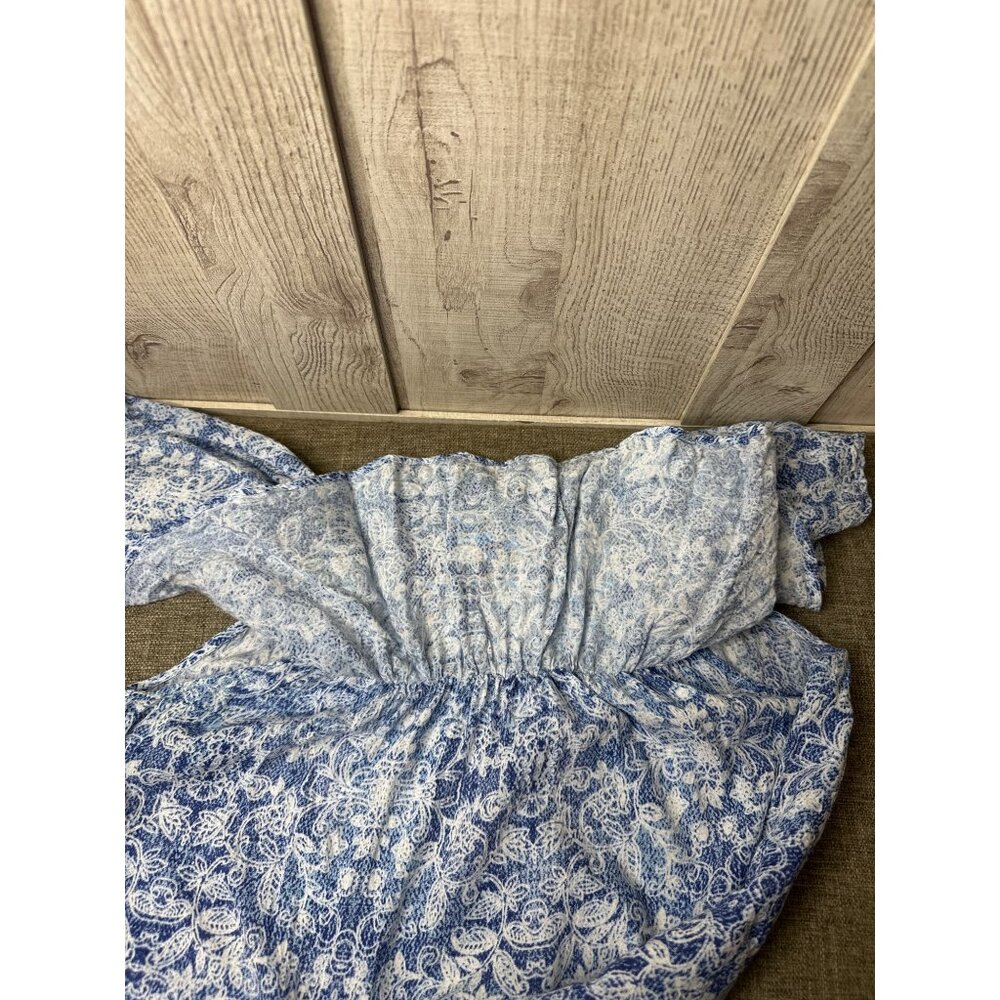 Claudia Richard Blue & White Floral Off-Shoulder Blouse Medium - Picture 4 of 8